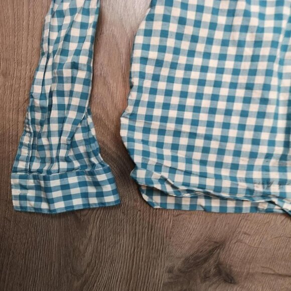 Vintage Yigal Azrouel deconstructed button-down teal & white shirt - Picture 3 of 4